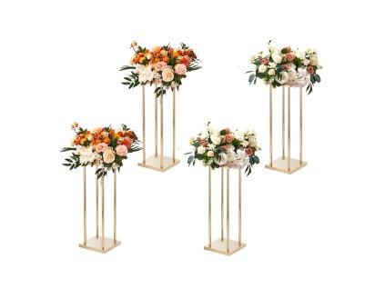 Súprava 4 kovových stĺpových stojanov na kvety, 60 cm, zlaté