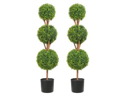 Umelé buxusové stromy 48 inch, 2 ks, 3 guľové koruny, s kvetináčmi