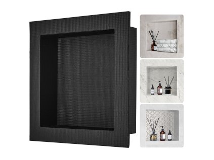 Zapustená nika do sprchy 40.64×40.64 cm, jedna polička, čierna