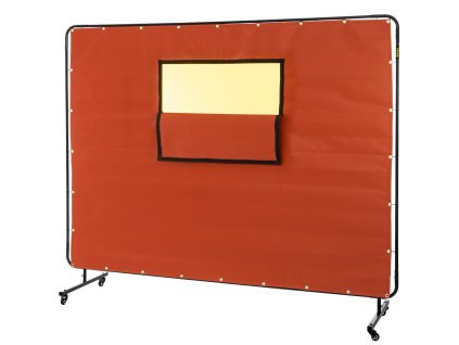 Zvárací záves 6'×8' nehorľavý sklolaminát, rám, 4 kolieska, červený