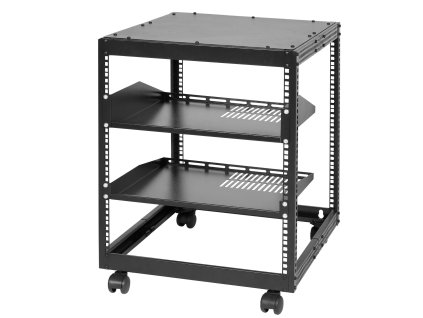 12U otvorený rack, hĺbka 58.5-101.6cm, 4-stĺpový, na kolieskach