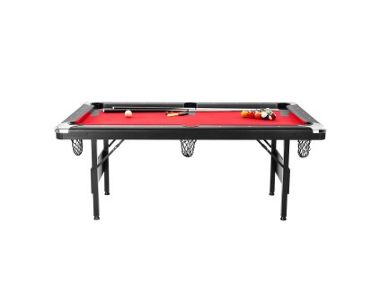 Biliardový stôl 192 cm, skladací prenosný, čierny s červeným plátnom