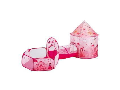 Detský stan na hranie 3 v 1 s tunelom, prenosný, magenta, s taškou