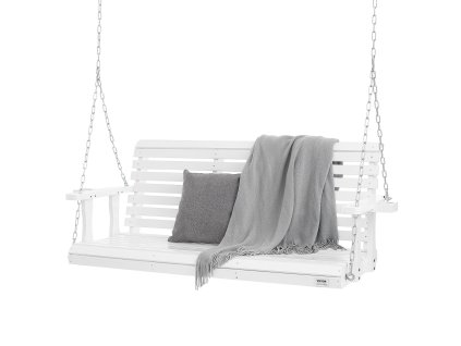 Drevená verandová hojdačka 5.5 ft, nosnosť 880 lbs, s reťazami, biela