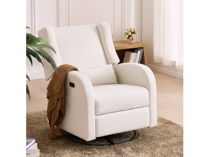 Elektrické polohovacie otočné hojdacie kreslo, 113.4 kg, off white