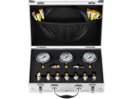 Hydraulický test set 250/400/600 bar, 3 manometre, 9 spojky, 3 hadice