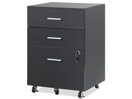 Kartotéka 3 zásuvky, drevená, so zámkom, pre A4, 5 koliesok, čierna