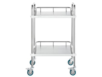Laboratórny vozík 2 police nerez, otočné kolieska, 385×548×865 mm