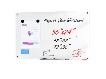 Magnetická biela sklenená tabuľa 900×600 mm nástenná s poličkou
