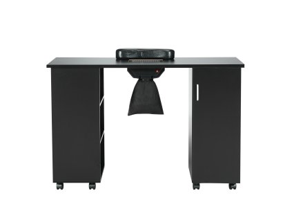 Manikúrový stôl s odsávaním, 8 kolies (4 zamyk.), 3 vrecká, čierny