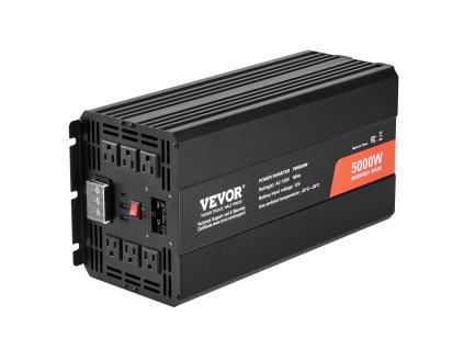 Menič 12 V DC na 230 V AC, 5000 W, 2×230 V AC, 2×USB, USB‑C, LCD