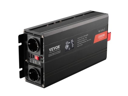 Menič napätia 2000 watt DC 12V na AC 230V, 2× AC, 2× USB, 1× USB‑C