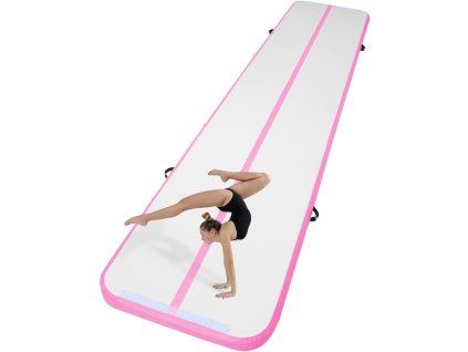 Nafukovací gymnastický matrac 4 inch hrúbka, 16 ft, s pumpou, ružový