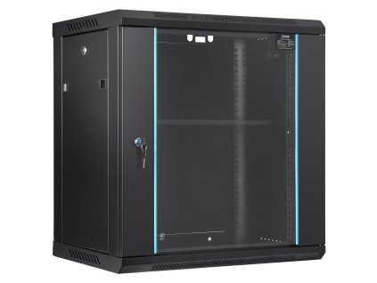 Nástenná 12U racková skriňa, 39.4cm/15.5" hĺbka, sklo, 90kg/200lbs