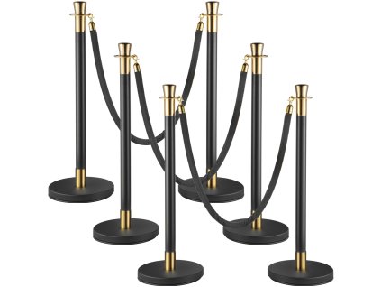 Oddeľovacie stĺpy 6 ks, 1,5 m čierne zamatové lano, betónové podstavce