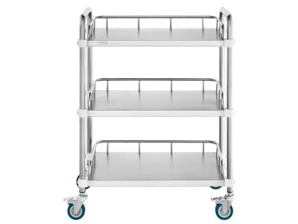 Pojazdný stolík s 3 policami, nerez, otočné kolieska, 70×395×867 mm