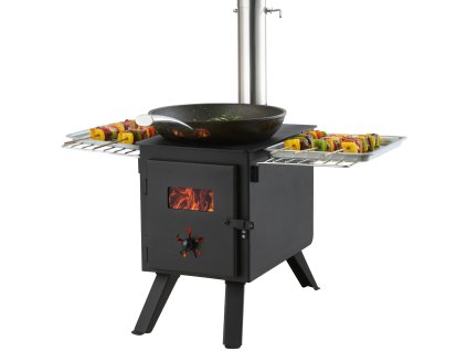 Prenosná pec na drevo do stanu, oceľ, 218.4 cm, 22941.9 cm³, 8 rúr