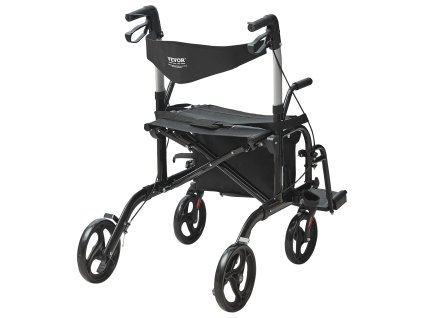 Rollátor 2v1 prepravná stolička, hliníkový skladací, nosnosť 136 kg