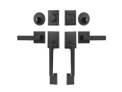 Sada dvojitých dverových kľučiek, čierna matná, štvorcové, reverzné