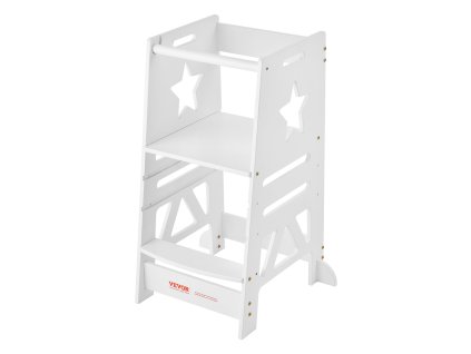 Stolička pre deti, 3 úrovne, bambus, zábrana, nosnosť 350LBS, biela