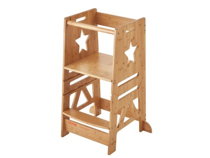 Stolička veža pre deti, 3 výšky, bambus, zábradlie, do kuchyne, 350LBS