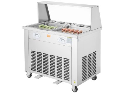 Stroj na rolovanú zmrzlinu, 2 panvice 13.8"×13.8", nerez, 4 škrabky