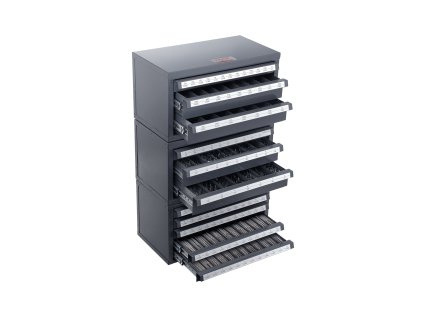 Zásobník na vrtáky, 3 zásuvky a–z, 5 zásuviek #1–#60, stohovateľný