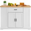 Kuchynský ostrovček 46" drevený vrch, skrinka, zásuvka, polica, biely
