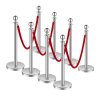 Stĺpiky s lanami 8 ks, 4 červené zamatové šnúry, nerez 5 ft, podstavy