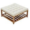 Taburetka štvorcová 87.5 cm, čalúnená ľanom, drevená polica, 400 lbs