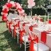 Mašle na stoličky saténové 100 ks červené 7×108 inch na svadbu