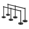 Stĺpiky s odťahovacími pásmi 6 ks, oceľ, čierne, dutá základňa