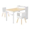 Detský tvorivý stôl s 2 stoličkami, 3-poschodové úložisko, drevený, biely