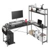 Rohový stôl l 1,7 m s policou na monitor a pojazdným stojanom na pc