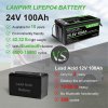 LANPWR 24V 100Ah LiFePO4 Battery with Bluetooth 5.0, 2560Wh Energy, 4000+ Deep Cycles, Built-in 100A BMS