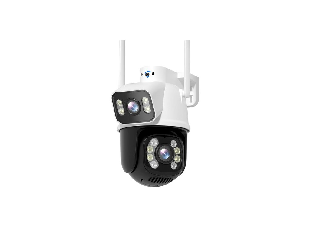 Hiseeu WS318B 4K 8MP Outdoor WiFi Camera, Dual Lens, Double Screen, 2-way Audio, Color Night Vision, Auto Tracking, AI Human Detection, IP66 Weatherproof, 2.4GHz WiFi - Black