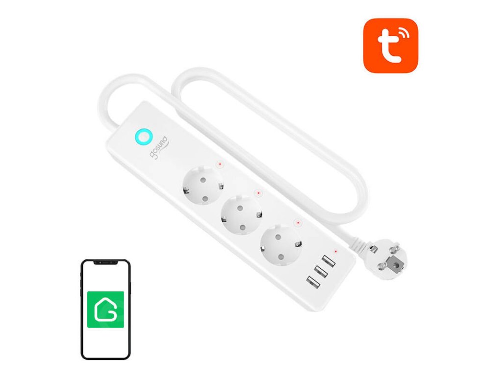 152999 1 inteligentna napajacia lista gosund p1 plus wifi 3x ac schuko 3x usb a tuya