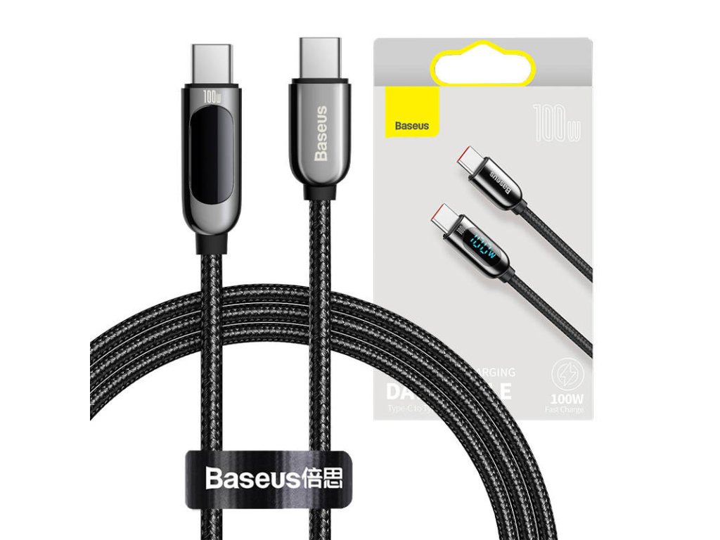 Baseus USB-C és Type-C közötti 100 W-os 1 m-es kijelzőkábel (fekete)