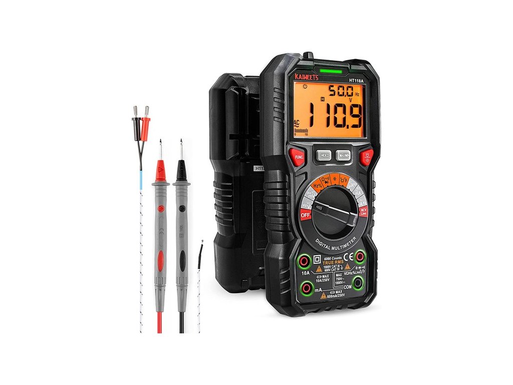 KAIWEETS HT118A  Digital Multimeter TRMS ,6000 Counts, Voltmeter, Auto-Ranging, Accurately Measures Voltage Current Amp Resistance