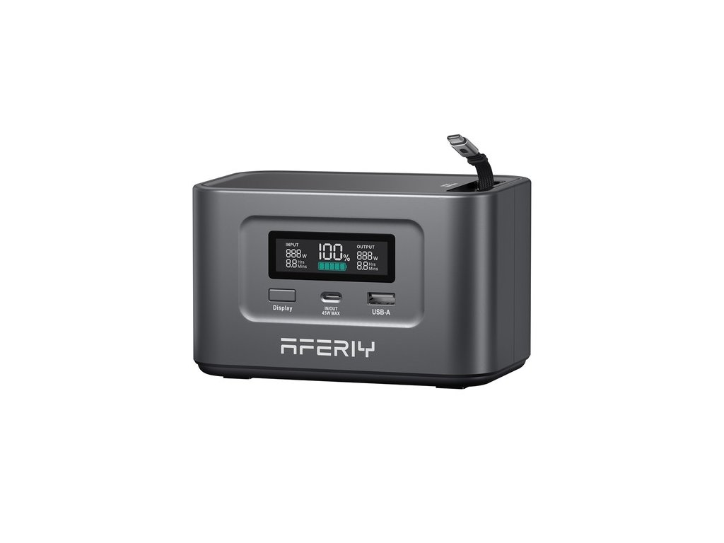 AFERIY Nano100 Portable Power Station, 100W 99.2Wh, Telescopic Type-C Cable, Carry-on Airplane, 1.5h Full Charge, 3000+ Cycles LiFePO₄ Battery