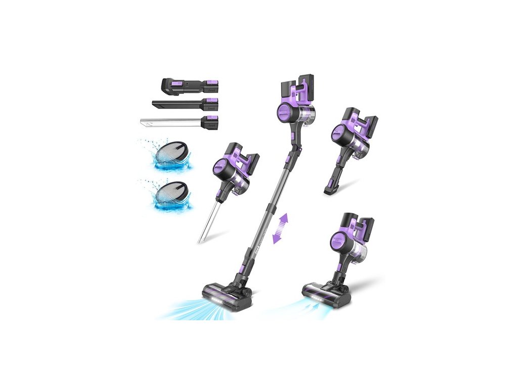 INSE S10 Cordless Vacuum Cleaner, 26kPa Powerful Suction, 1.2L Dustbin, 50min Max Runtime, 3-speed Modes, 350W Brushless Motor, 6-stage HEPA Filtration System, LED Headlight, Purple