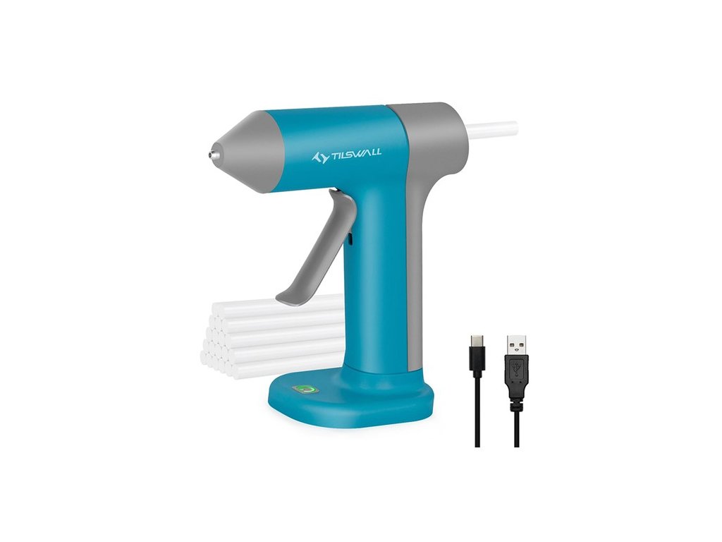 Tilswall W106 4V Cordless Hot Glue Gun, 30s Fast Preheating with 20pcs 7*140mm Glue Sticks (0.28*5.51inch), Anti-drip Nozzle, 2000mAh Type-C Rechargeable