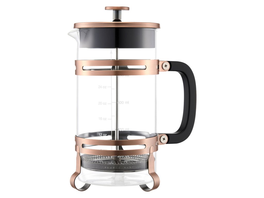 French press 1 l borosilikátové sklo, nerezový filter, medený