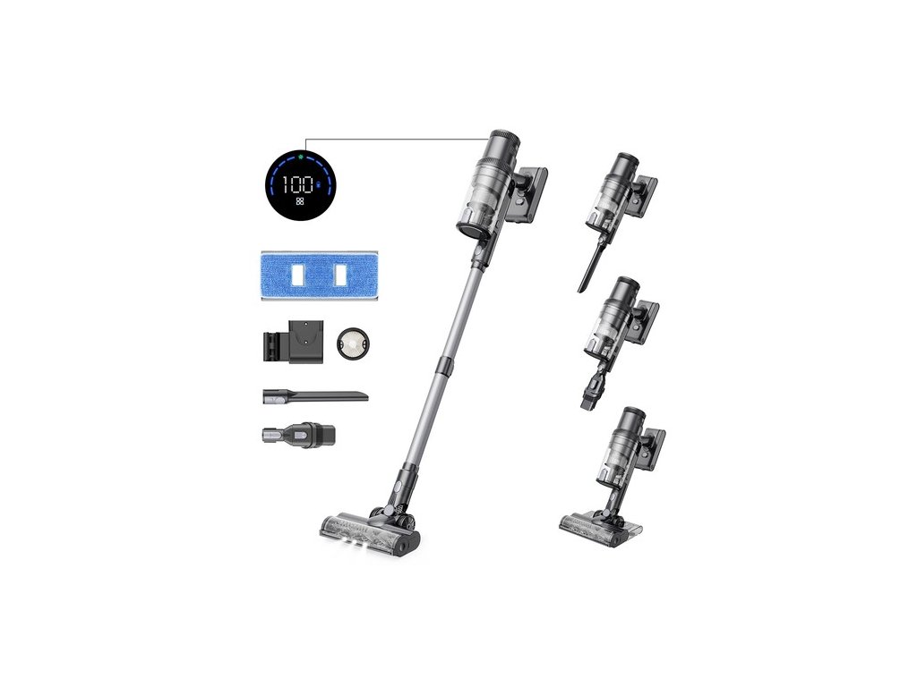 Proscenic P11 Mopping Cordless Vacuum Cleaner, 35KPa Suction, 0.65L Dustbin, 5-Stage Filtration System, 2000mAh Detachable Battery, Up to 50 Mins Runtime, Touch Screen