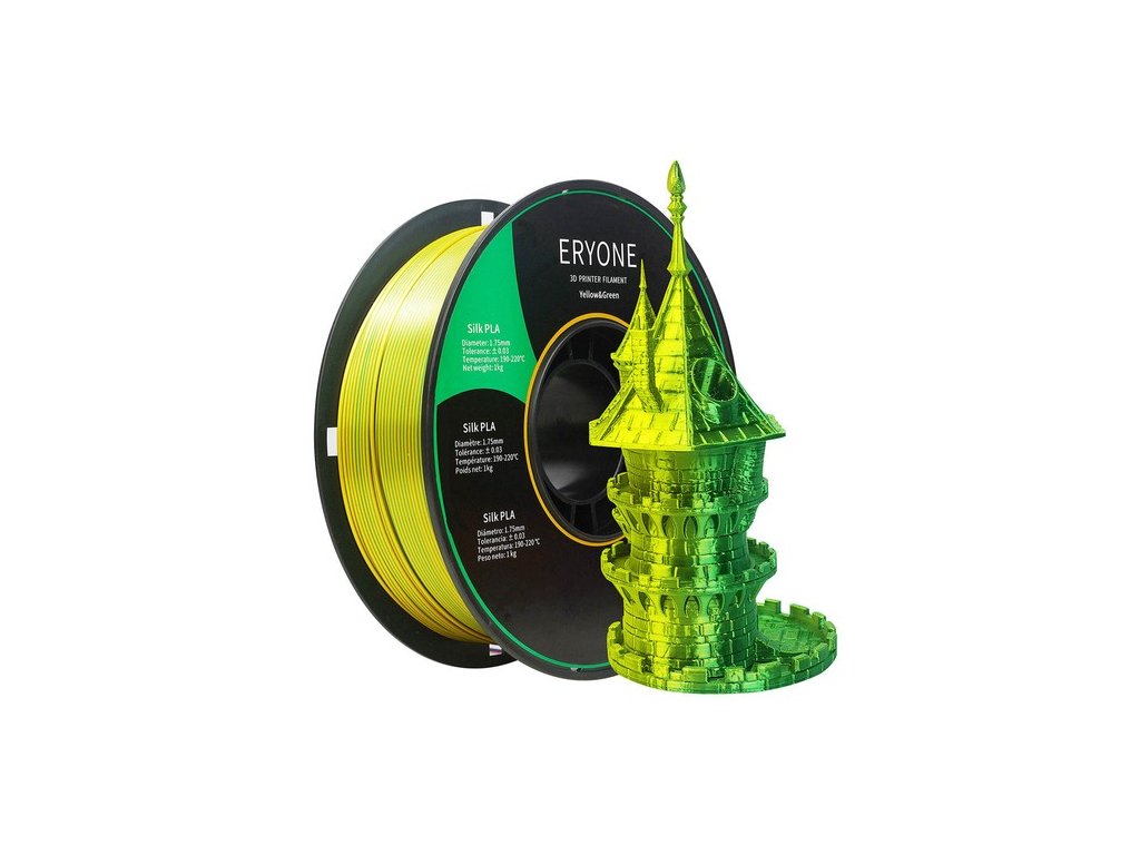 ERYONE Dual Color Silk PLA Filament for 3D Printers, 1.75mm Tolerance +/- 0.03mm, 1kg (2.2LBS)/Spool - Yellow and Green