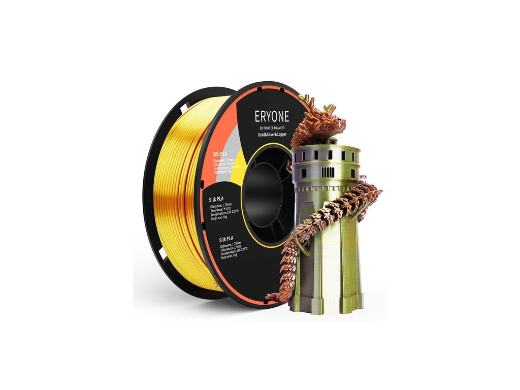 ERYONE Triple-Color Silk PLA Filament for 3D Printers, 1.75mm Accuracy +/- 0.03 mm, 1kg (2.2LBS)/Spool - Gold + Silver + Copper