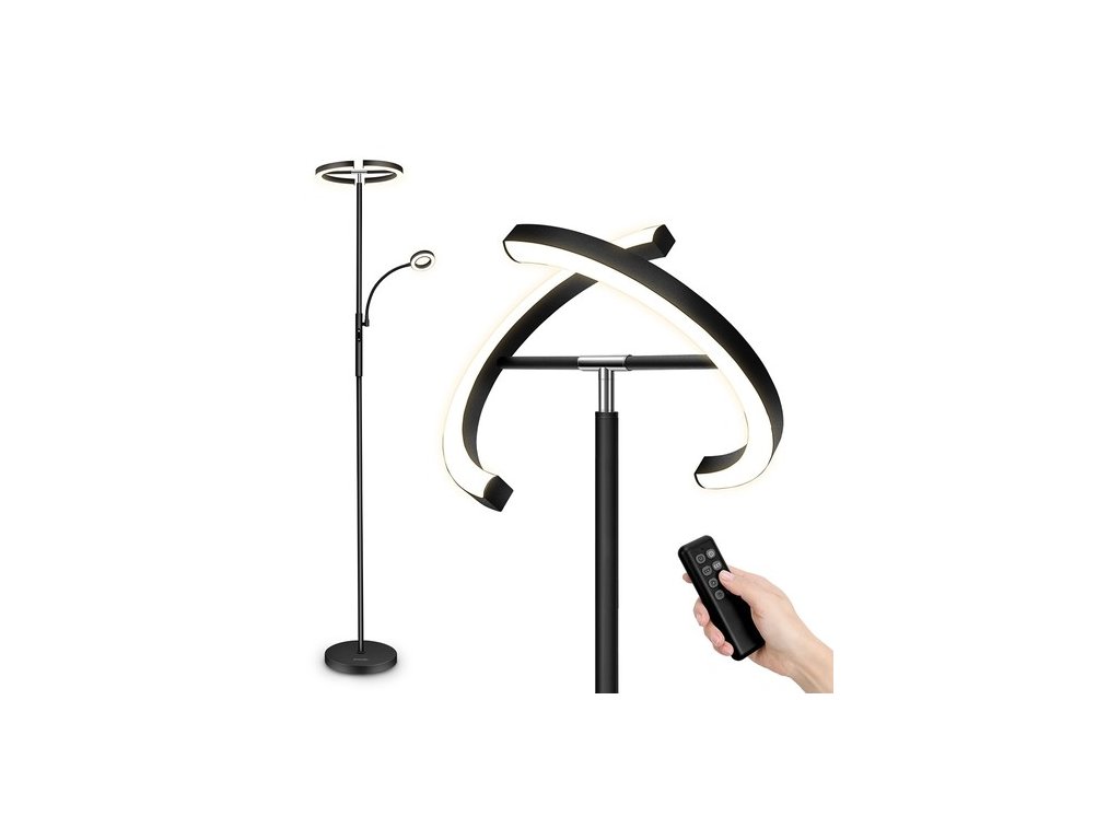 FIMEI MF18813 Floor Lamp with Reading Light, Eye Protection, 4 Color Temperatures, Infinite Dimmable, Touch Control & Remote Control, for Living Room, Office, Bedroom - Black