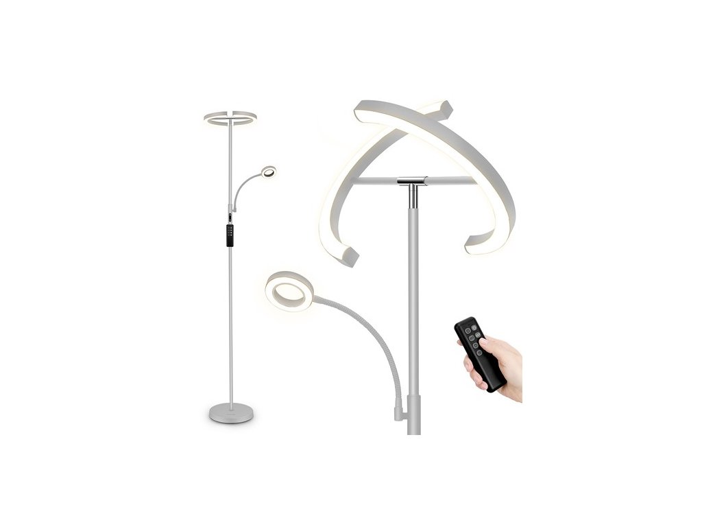FIMEI MF18813 Floor Lamp with Reading Light, Eye Protection, 4 Color Temperatures, Infinite Dimmable, Touch Control & Remote Control, for Living Room, Office, Bedroom - Grey