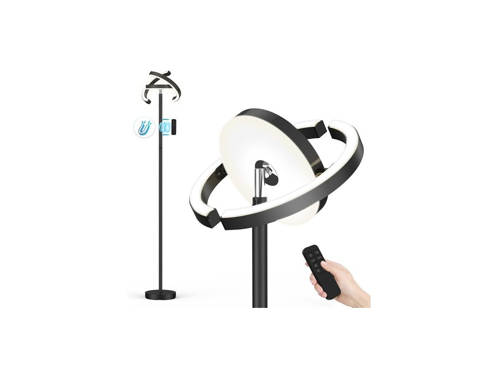 FIMEI PY-F1202 LED Floor Lamp, Central Downward Light, 3000K-6000K Color Temperature, Stepless Dimming, Remote Control/Touch Control, for Living Room - Black