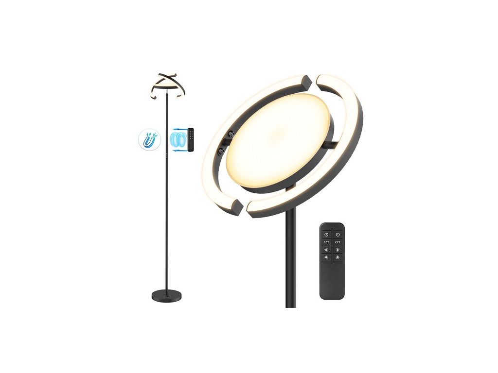 FIMEI PY-F1205 LED Floor Lamp, Central Upward Light, 3000K-6000K Color Temperature, Stepless Dimming, Remote Control/Touch Control, for Living Room - Black